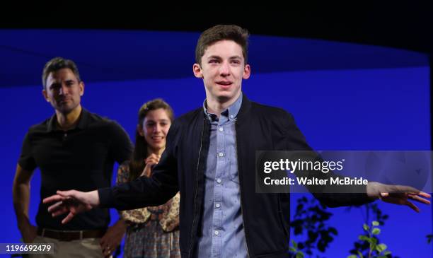 Andrew Barth Feldman as he takes his final "Dear Evan Hansen" bows and "Passes the Polo" to Jordan Fisher at the Music Box Theatre on January 26,...