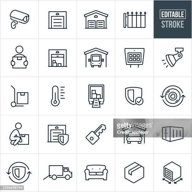 ilustraciones, imágenes clip art, dibujos animados e iconos de stock de iconos de línea fina de autoalmacenamiento - trazo editable - self storage