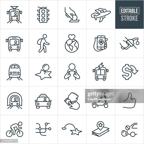 stockillustraties, clipart, cartoons en iconen met openbaar vervoer thin line-pictogrammen-bewerkbare lijn - commuter