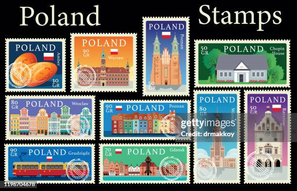 polen briefmarken - polen stock-grafiken, -clipart, -cartoons und -symbole