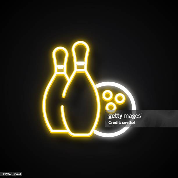 glowing neon effect bowling icon. outline symbol collection - bowling pin stock illustrations