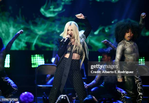 Ava Max performs onstage during Dick Clark's New Year's Rockin' Eve with Ryan Seacrest 2020 Hollywood Party on November 23, 2019 in Los Angeles,...