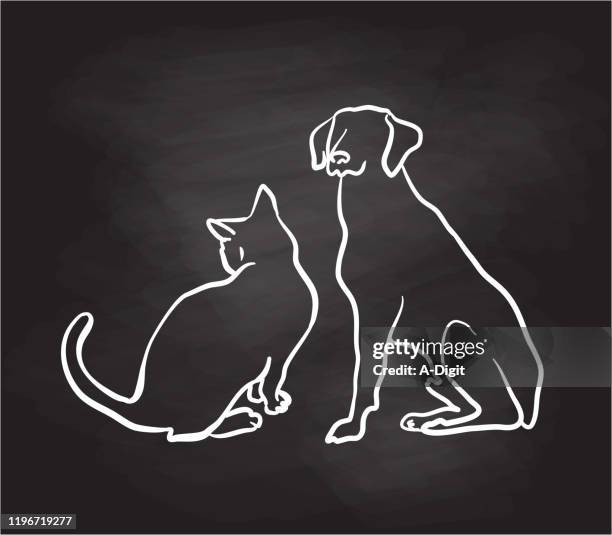 like cat and dog chalkboard - cat tail stock illustrations