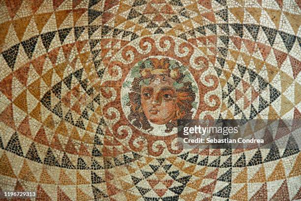 mosaic of dionysos, from the ruins of corinth, greece. - ancient greek pattern stockfoto's en -beelden