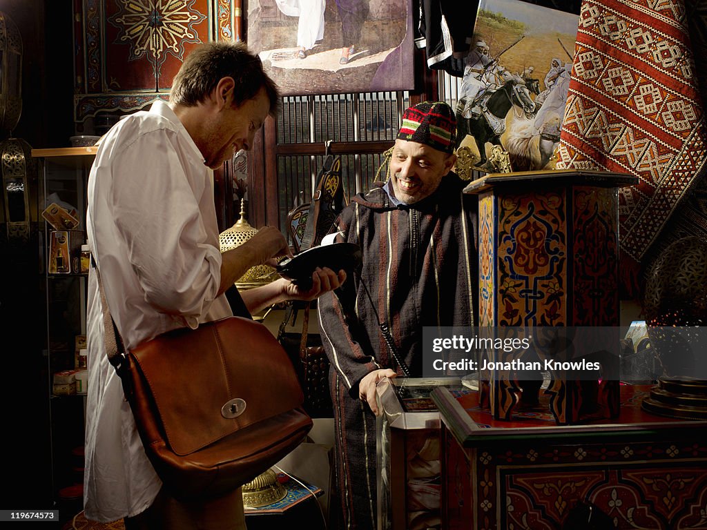 Making a card payment in a shop in Marocco