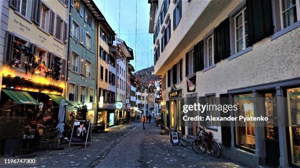 banhofstrasse baden, switzerland. - zurich christmas stock pictures, royalty-free photos & images