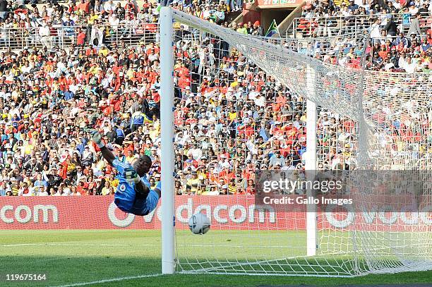 Senzo Meyiwa of Pirates is defeated by Rafael van der Vaart of Tottenham during the 2011 Vodacom Challenge final match between Orlando Pirates and...