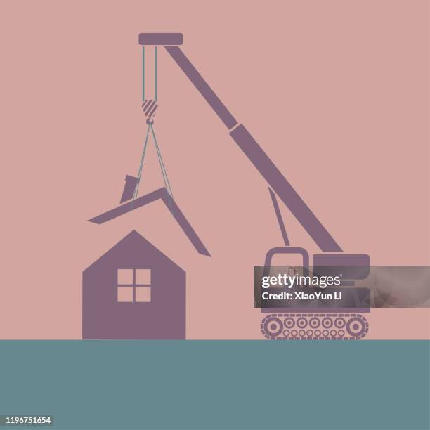 crane building a house. - hydraulic platform stock illustrations