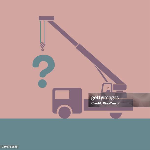 the crane lifted a question mark. - crain communications building stock illustrations