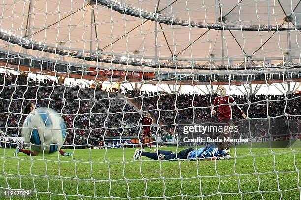 Scored goal of Peru by Jose Paolo Guerrero during the Copa America 2011 third place match between Venezuela and Peru at Ciudad de La Plata Stadium on...