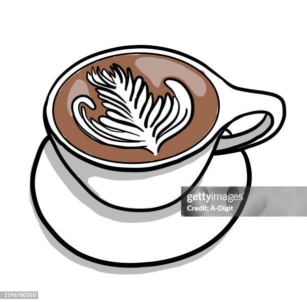 ilustraciones, imágenes clip art, dibujos animados e iconos de stock de café especializado - espuma de leche
