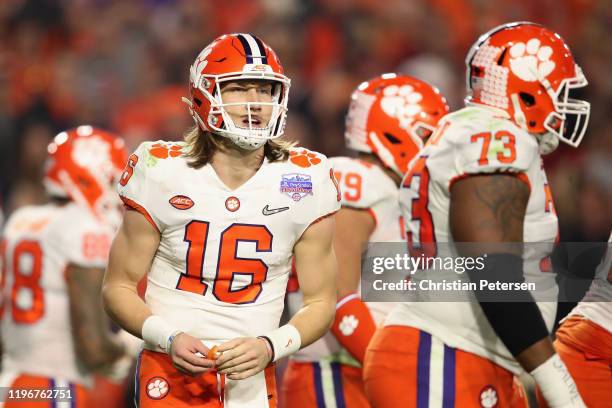 Quarterback Trevor Lawrence of the Clemson Tigers during the PlayStation Fiesta Bowl against the Ohio State Buckeyes at State Farm Stadium on...