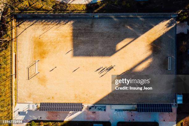 aerial view of school playground - soccer field park stock pictures, royalty-free photos & images