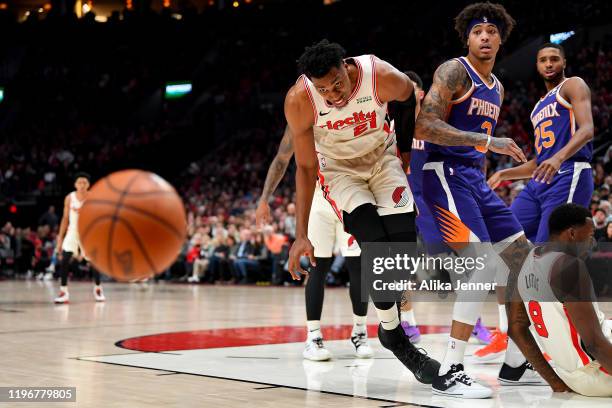 Hassan Whiteside of the Portland Trail Blazers chases down the ball during the second half of the game against the Phoenix Suns at the Moda Center on...
