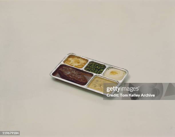 tv dinner on white background - tv dinner stock pictures, royalty-free photos & images