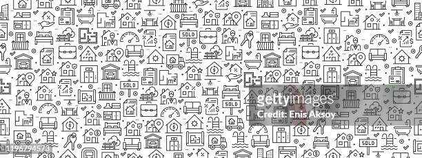 seamless pattern with real estate icons - mortgage loan stock illustrations