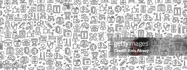 seamless pattern with medicine and health icons - healthcare complexity stock illustrations