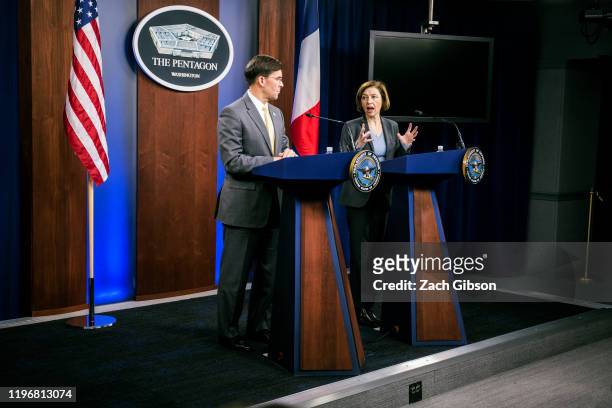Secretary of Defense Mark Esper and Defense Minister Florence Parly arrive before holding a bi-lateral news conference at the Pentagon on January 27,...