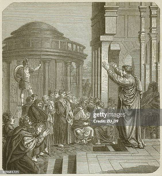 paul in athens (acts 17), wood engraving, published in 1877 - annunciation 幅插畫檔、美工圖案、卡通及圖標