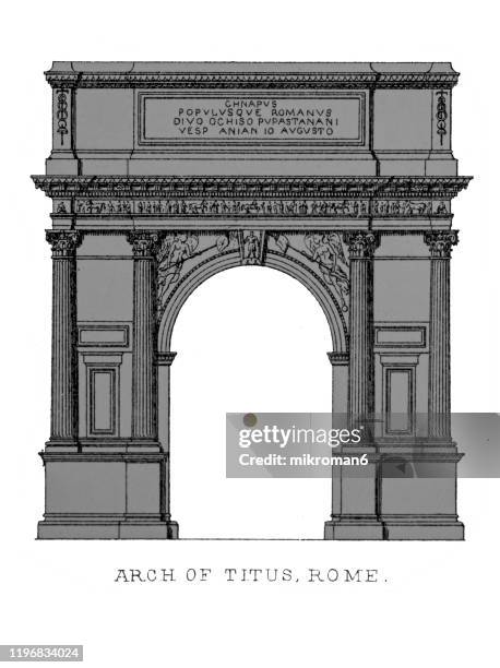 old engraved illustration of architecture arch of titus, rome, popular encyclopedia published 1894 - arch of titus stock pictures, royalty-free photos & images