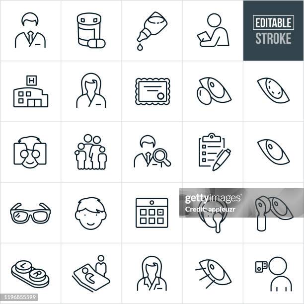 optometrie thin line icons - editable stroke - augenheilkunde stock-grafiken, -clipart, -cartoons und -symbole