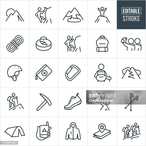 bergsteigen thin line icons - editable stroke - schuhe für sport und freizeit stock-grafiken, -clipart, -cartoons und -symbole