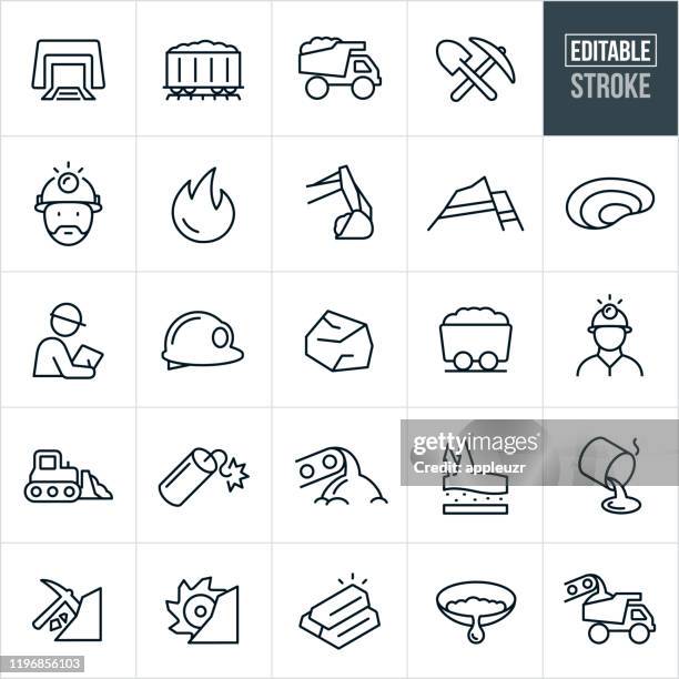 mining thin line icons - editable stroke - pickaxe stock illustrations