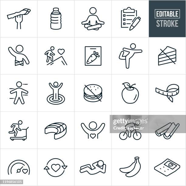 stockillustraties, clipart, cartoons en iconen met gezonde levensstijl dunne lijn icons-bewerkbare lijn - relaxation exercise