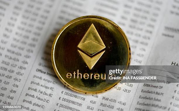 The photo shows a physical imitation of a Ethereum cryptocurrency in Dortmund, western Germany, on January 27, 2020.