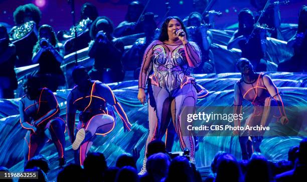 Lizzo performs at THE 62ND ANNUAL GRAMMY® AWARDS, broadcast live from the STAPLES Center in Los Angeles, Sunday, January 26th on the CBS Television...
