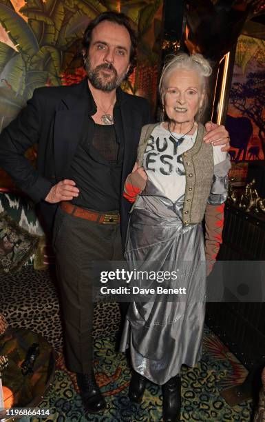 Andreas Kronthaler and Dame Vivienne Westwood attend the 'Country & Town House: Great British Brands' party at Annabel's on January 27, 2020 in...