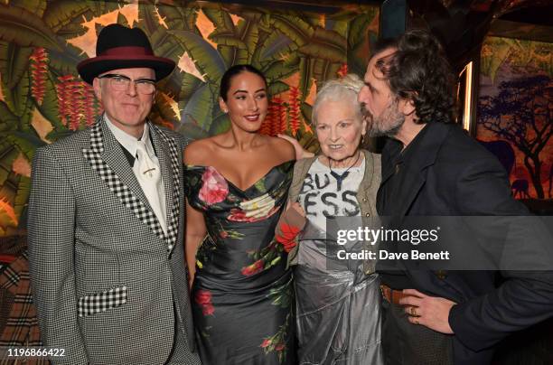 Joe Corre, Cora Corre, Dame Vivienne Westwood and Andreas Kronthaler attend the 'Country & Town House: Great British Brands' party at Annabel's on...