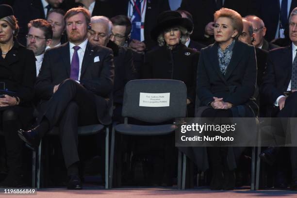 Camilla, Duchess of Cornwall, , King Willem of the Netherlands , and Polish First Lady Agata Kornhauser-Duda , seen during the official ceremony to...