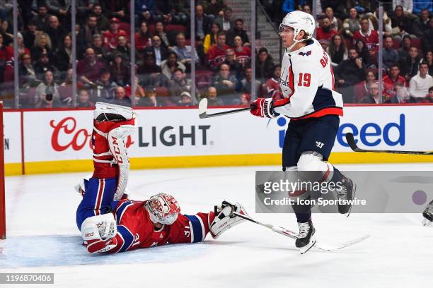 Montreal Canadiens goalie Carey Price makes a save over Washington Capitals center Nicklas Backstrom during the Washington Capitals versus the...