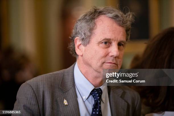 Senator Sherrod Brown leaves the Senate floor during the Senate impeachment trial of President Donald Trump on January 27, 2020 in Washington, DC....