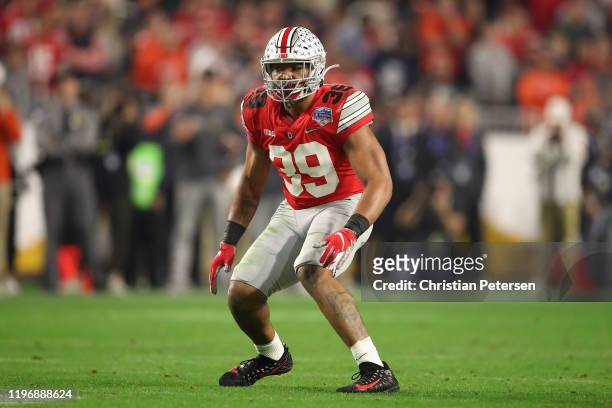 Linebacker Malik Harrison of the Ohio State Buckeyes in action during the PlayStation Fiesta Bowl against the Clemson Tigers at State Farm Stadium on...