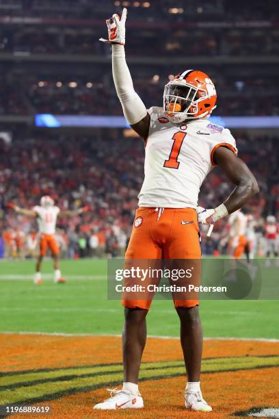 Cornerback Derion Kendrick of the Clemson Tigers reacts during the PlayStation Fiesta Bowl against the Ohio State Buckeyes at State Farm Stadium on...