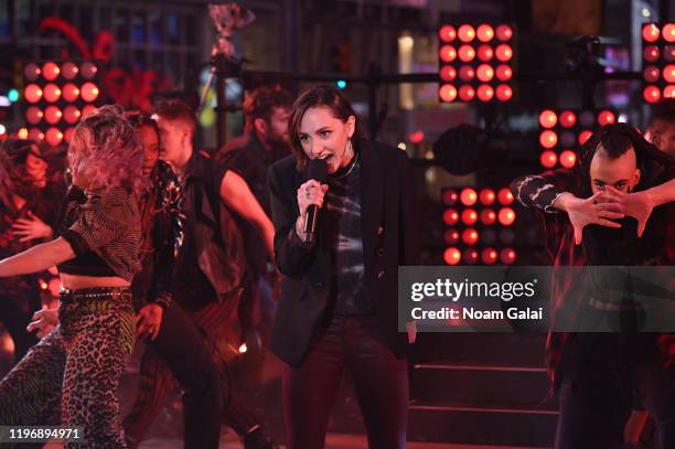 Alanis Morissette and the Jagged Little Pill cast perform the Times Square New Year's Eve 2020 Celebration on December 31, 2019 in New York City.