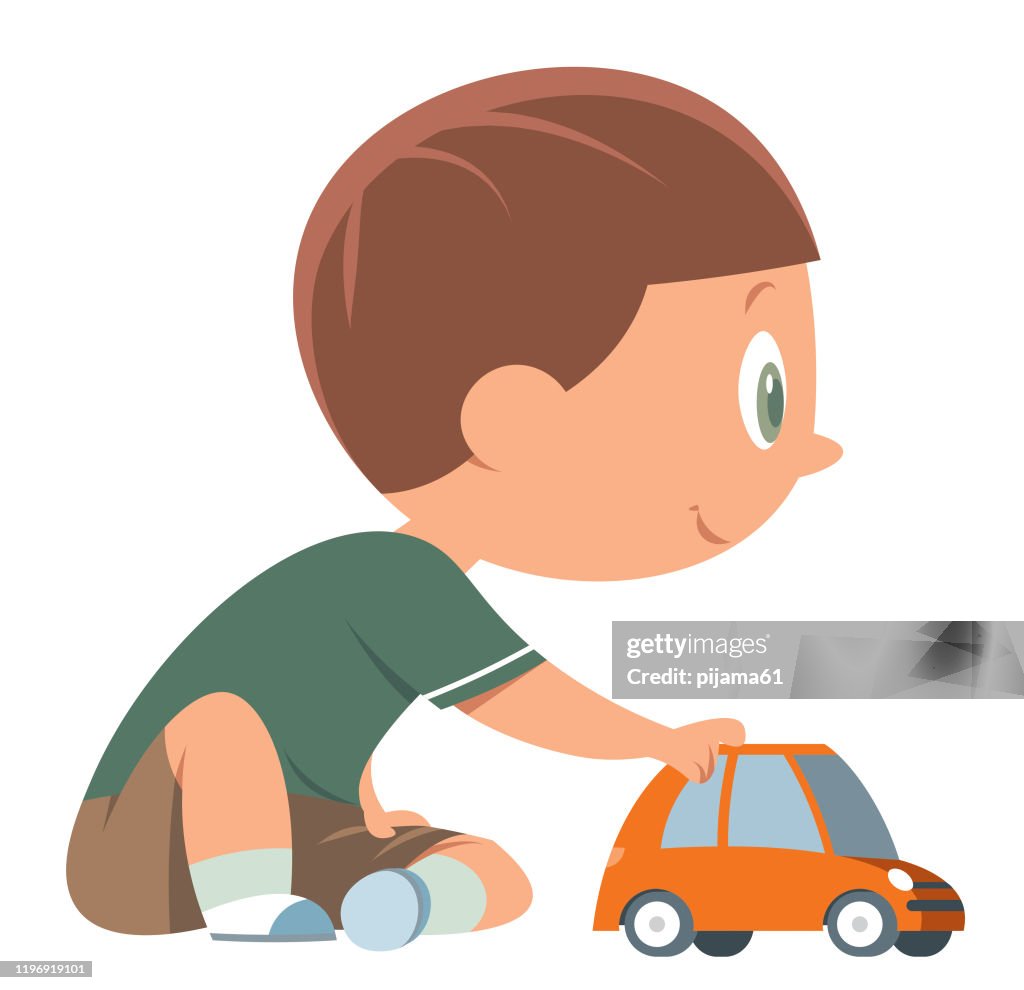 Little Boy Playing A Toy Car High-Res Vector Graphic - Getty Images