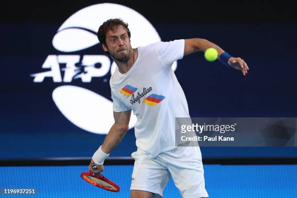 Paolo Lorenzi of Italy practices ahead of the 2020 ATP Cup Group Stage at RAC Arena on January 01, 2020 in Perth, Australia.