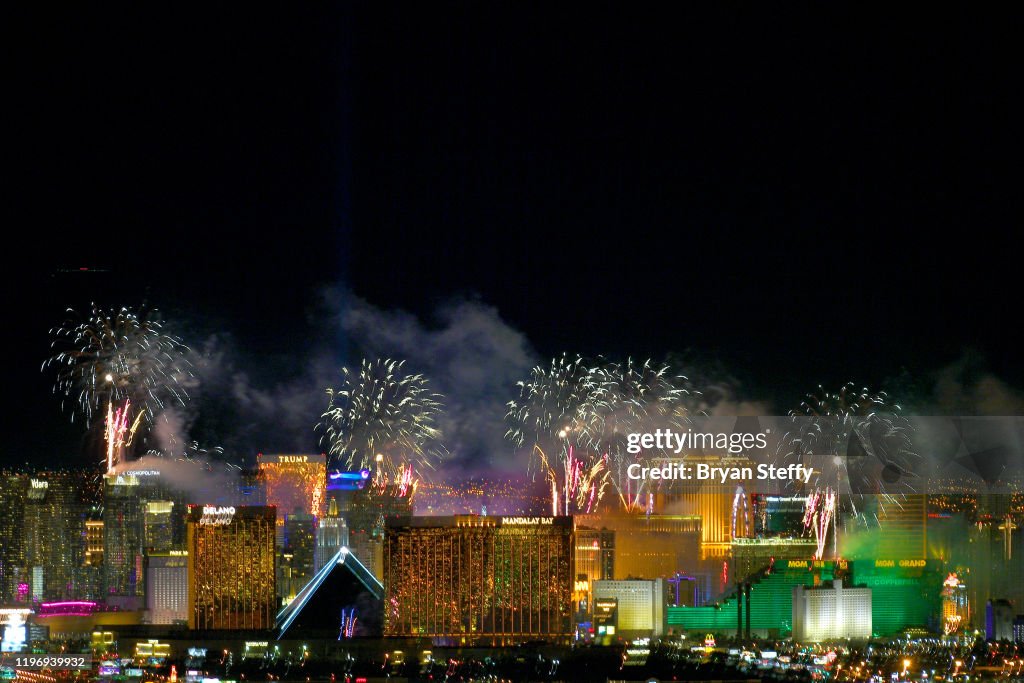 New Year Fireworks Light Up Over The Las Vegas Strip