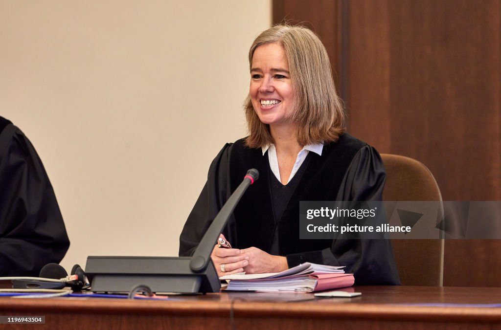 Anne Meier-Göring, presiding judge, sits in the courtroom before the