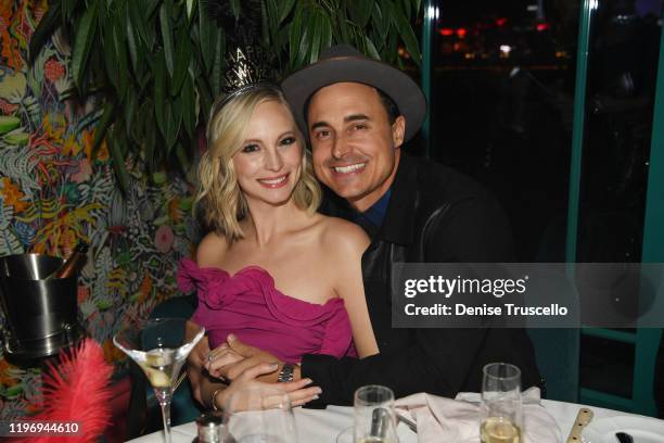 Actress Candice Accola and guitarist/songwriter of The Fray Joe King and actor Tanner Novlan attend Mayfair Supper Club during its debut on New Years...