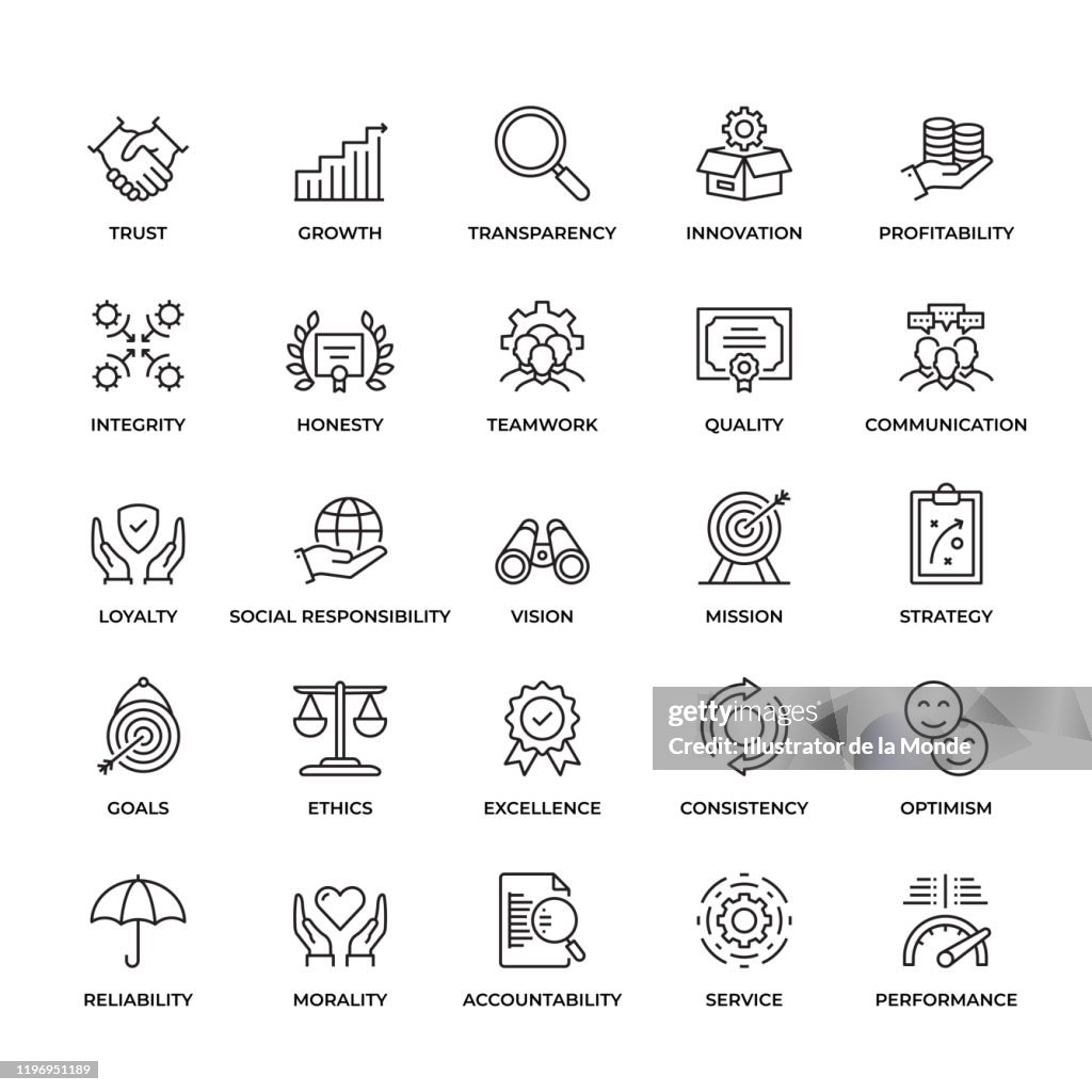 Conjunto de iconos de valores principales de calidad superior
