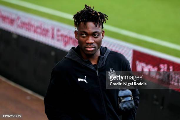 Christian Atsu of Newcastle United arrives at the stadium prior to the Premier League match between Newcastle United and Leicester City at St. James...