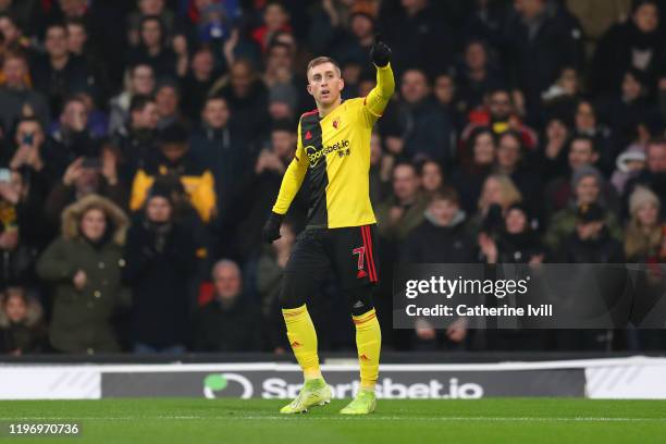 Gerard Deulofeu of Watford celebrates after scoring his sides first goal during the Premier League match between Watford FC and Wolverhampton...