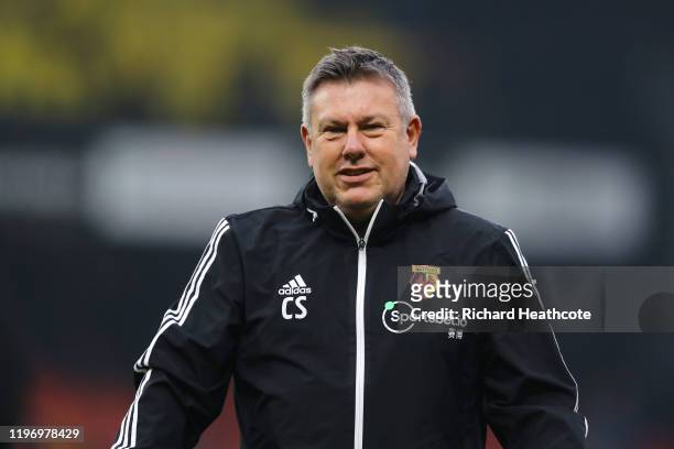 Craig Shakespeare, assistant head coach looks on prior to the Premier League match between Watford FC and Wolverhampton Wanderers at Vicarage Road on...