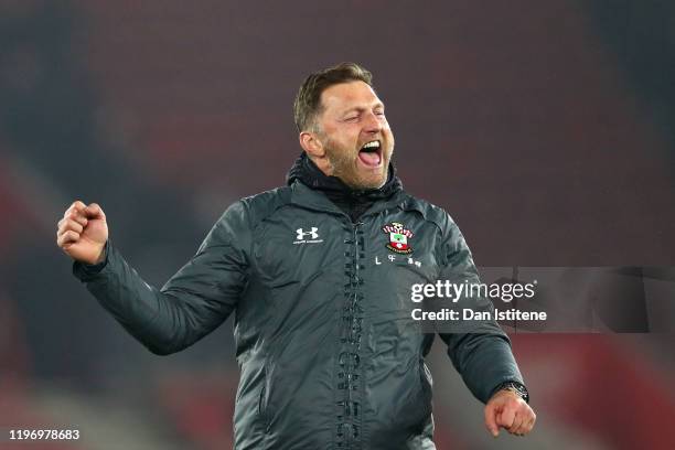 Ralph Hasenhuttl, Manager of Southampton celebrates his team's victory at full-time after the Premier League match between Southampton FC and...