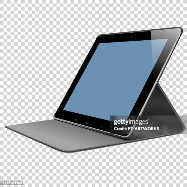 digitaltablett mit leerem bildschirm - sneering stock-grafiken, -clipart, -cartoons und -symbole