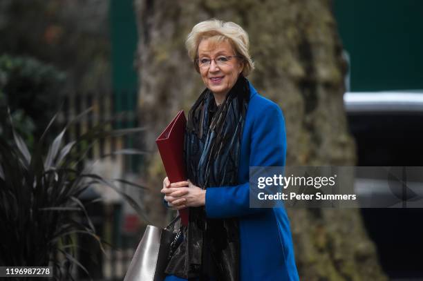 Andrea Leadsom, Secretary of State for Business, Energy and Industrial Strategy, arrives ahead of a security meeting at Downing Street on January 28,...